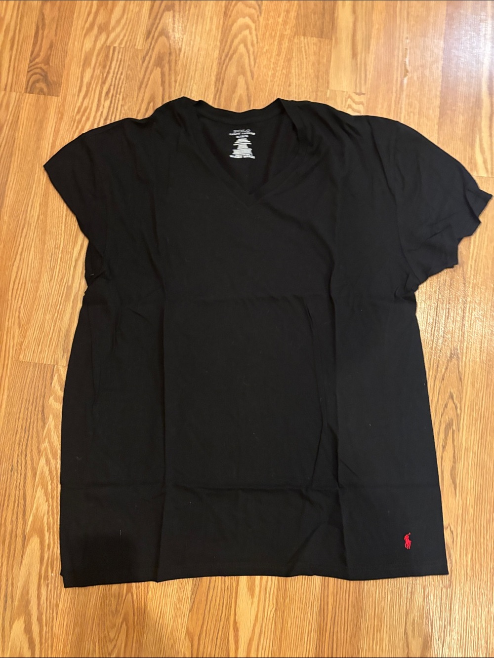 Ralph Lauren Black V-Neck Tee with Red Pony Embroidery